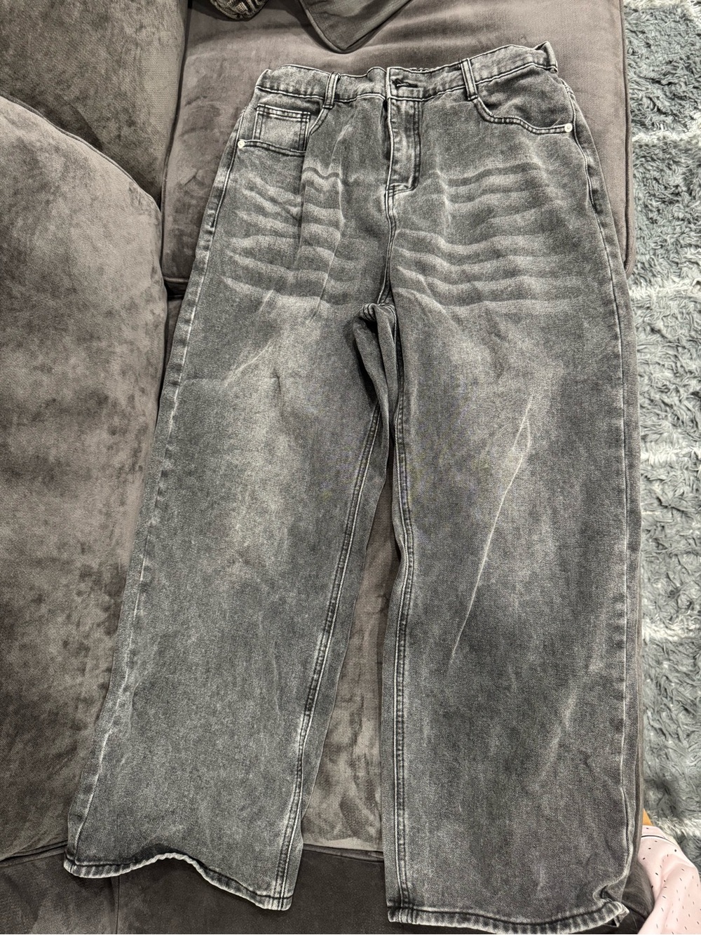 Men's Washed Black Wide-Leg Jeans